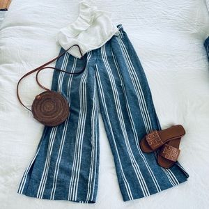 Anthropologie wide leg linen blend pant